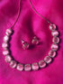 Pink Stone American Diamond Necklace with Stud Earring